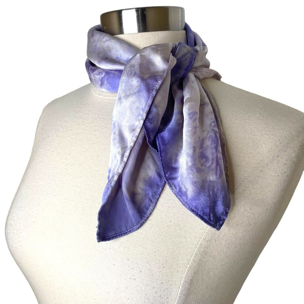 Aurora Sage Purple Yellow Natural Tie Dye Silk Square Scarf 22‎ X 22 Boho